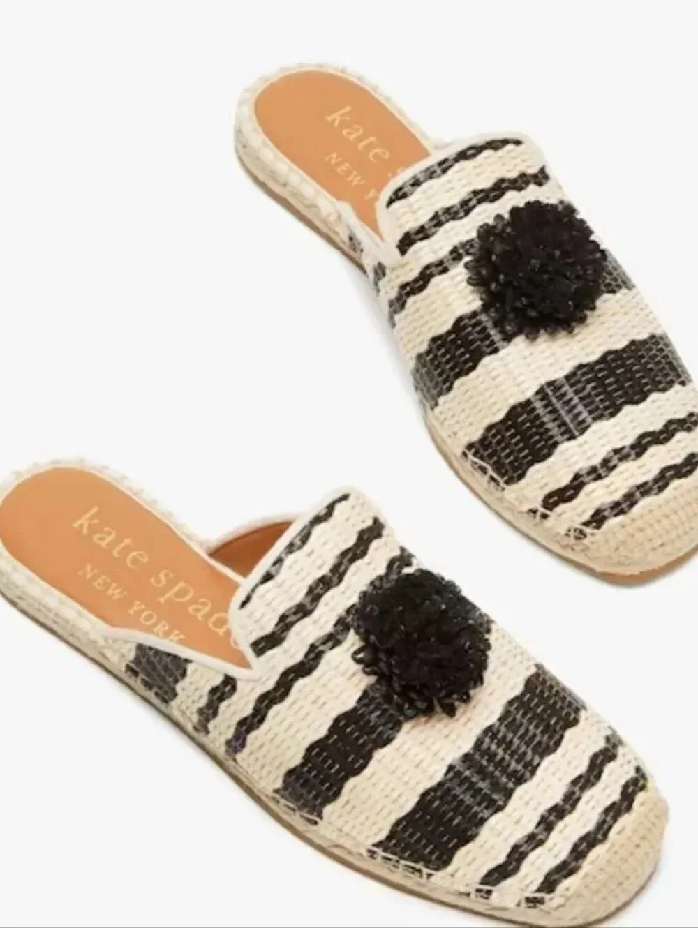 Kate Spade Solero Espadrille Size 7B Black/Cream Striped